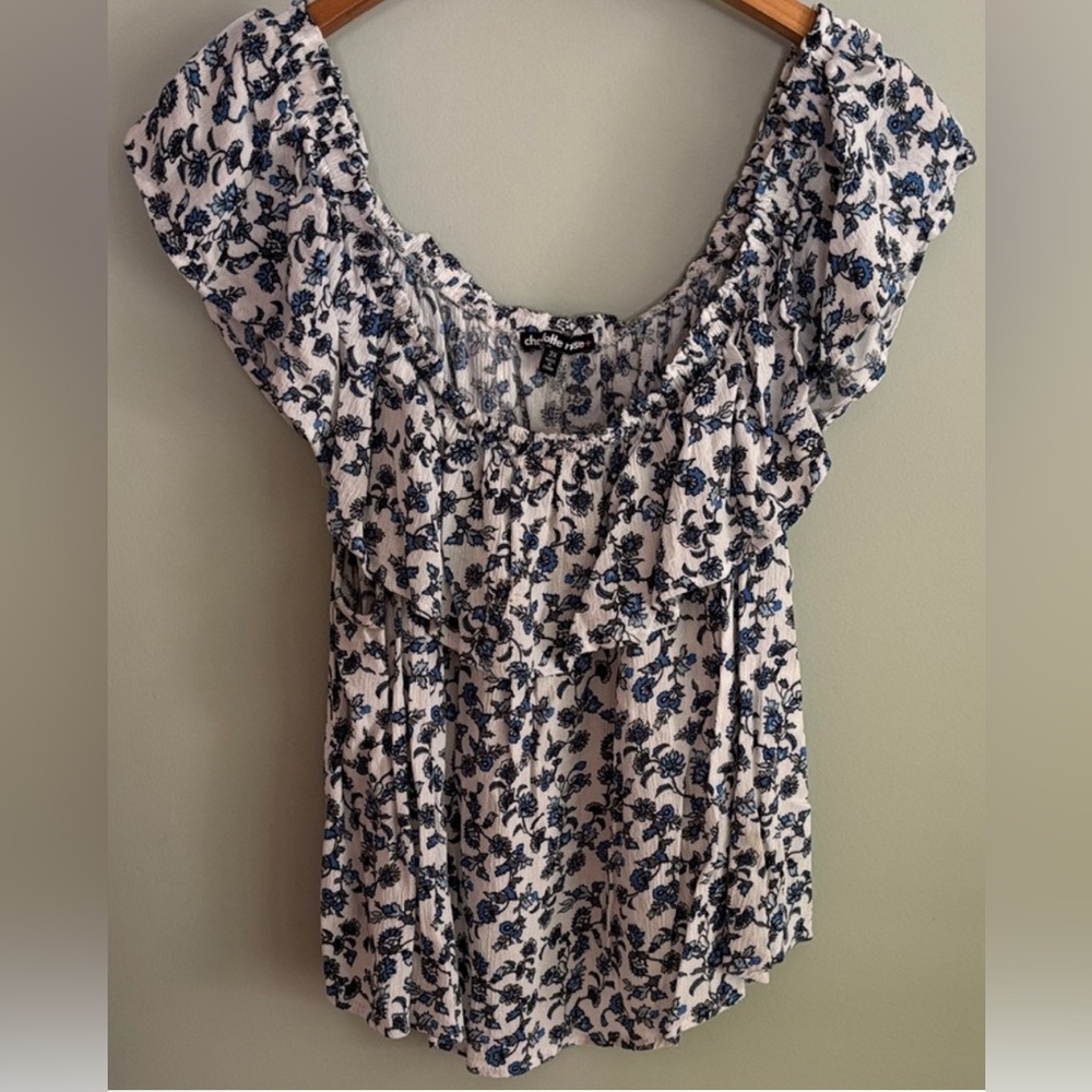 Charlotte Russe Blue White Floral Off-Shoulder Floral Blouse Women’s Size 3X